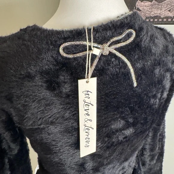 For Love And Lemons Black Faux Fur Rhinestone Top & Skirt Set NW/OT, M/L - Picture 2 of 7